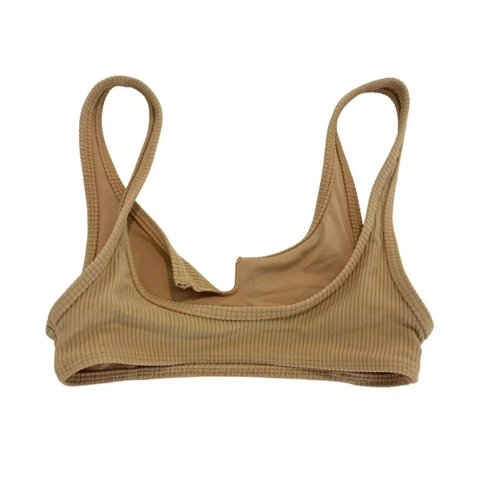 Frankies Bikinis Cole Top Tan Ribbed Cut Out‎ Scoop Back - Size XS
